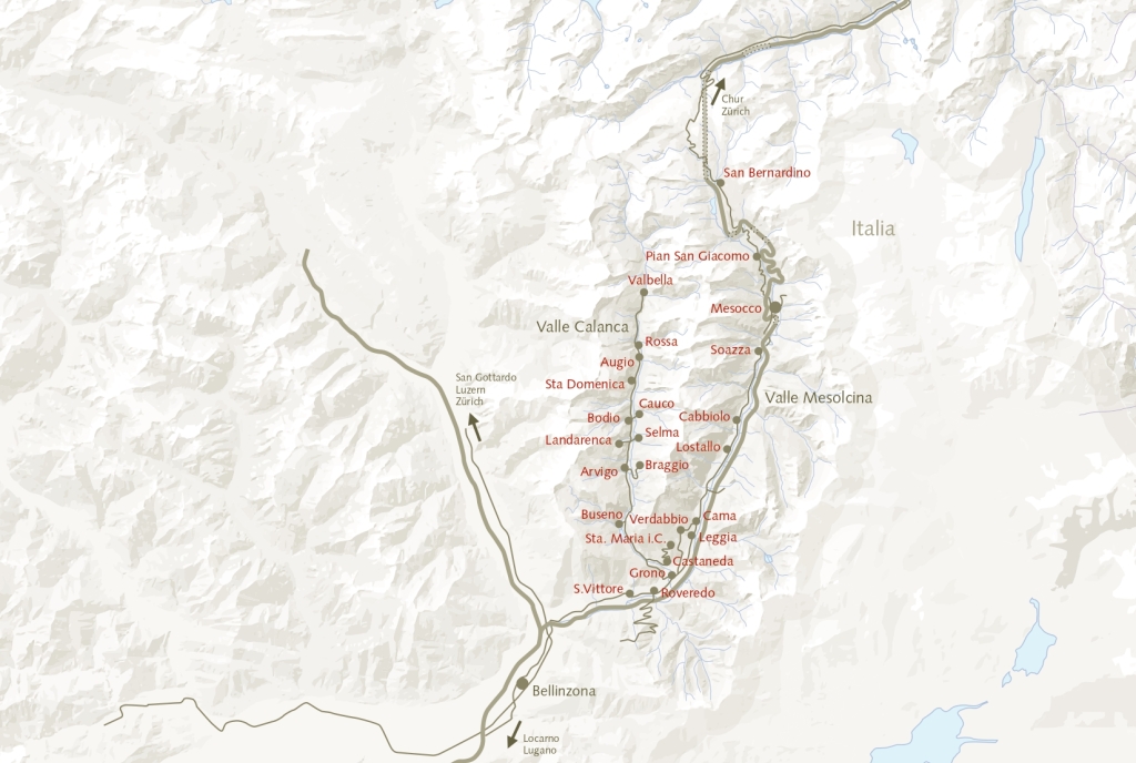 Una mappa del Moesano con tutte le località e comuni della regione