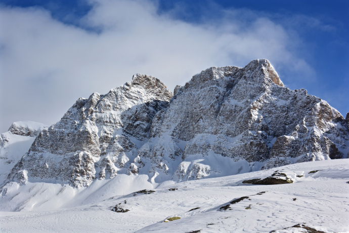 Vista sul Piz Uccello, dal Passo, innevato Vista sul Piz Uccello, dal Passo, innevato